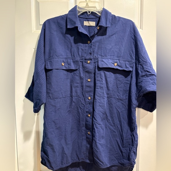 Everlane boxy button down short sleeve shirt dark blue sz S M - Picture 1 of 7